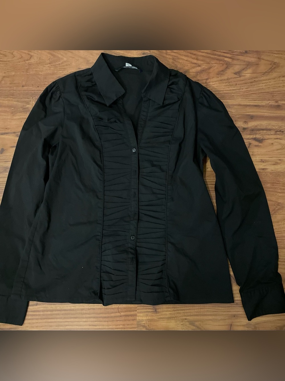 Chadwicks Black Ruffled Front Button-Down Shirt